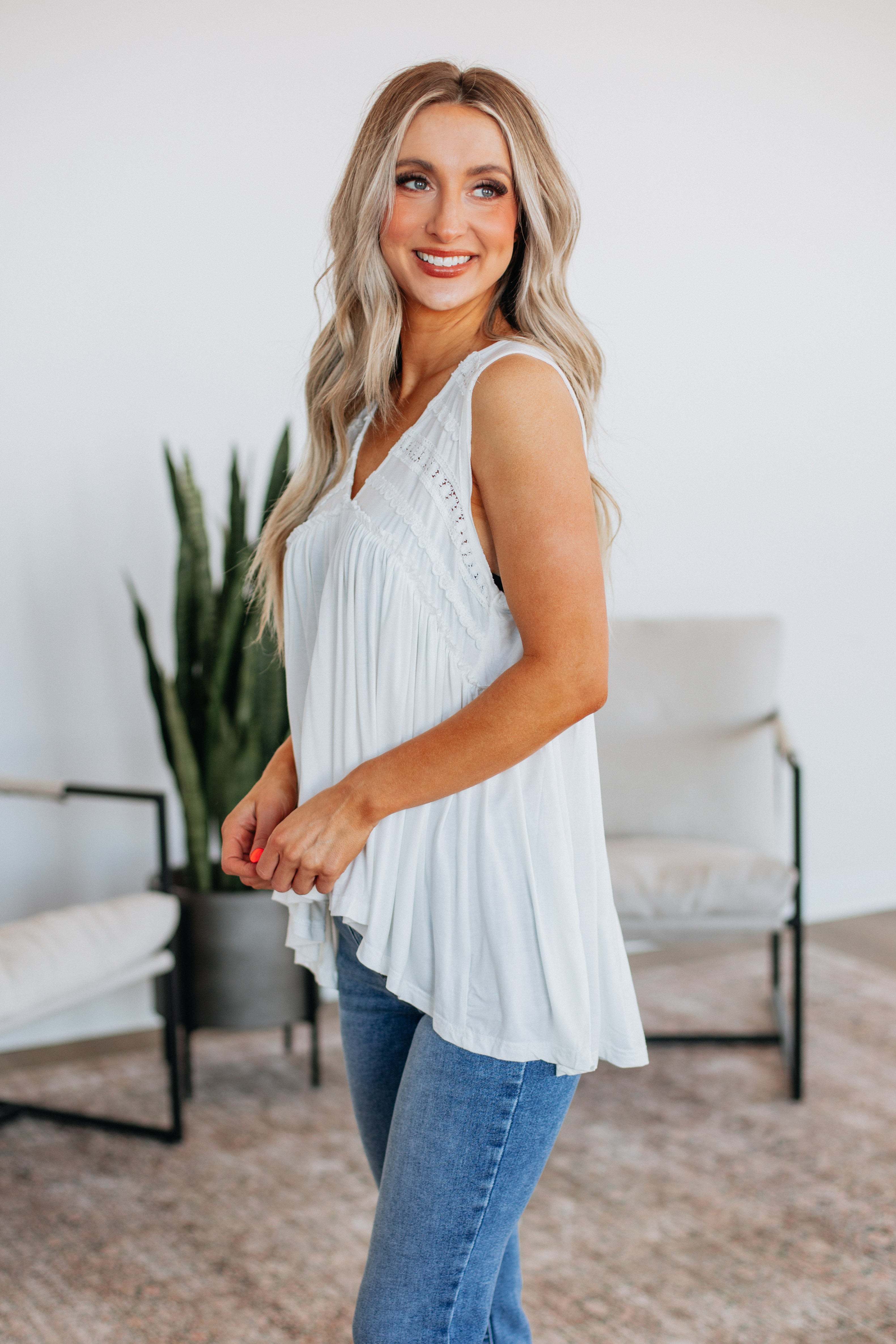 Dovile Babydoll Tank Top for Women - Ivory Lace Camisole | Comfortable Sleepwear & Loungewear for Relaxing at Home