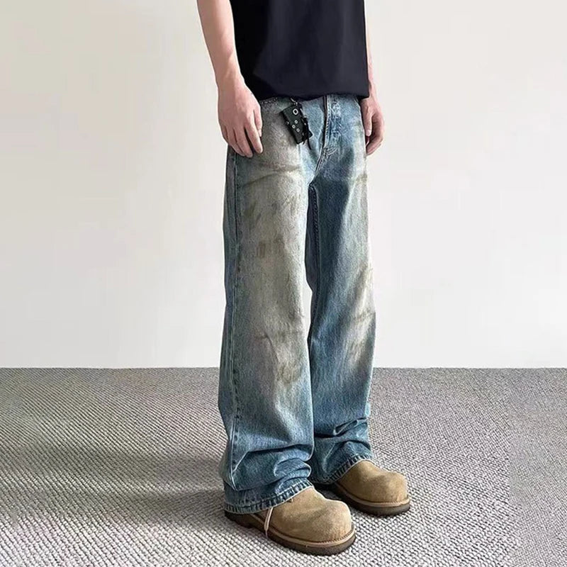 Vintage Tie-Dye High Waisted Flared Jeans for Men - American Streetwear Denim Pants with Distressed Design (Style 9W1481) | Perfect for Casual Wear, Music Festivals & Retro Fashion Outfits