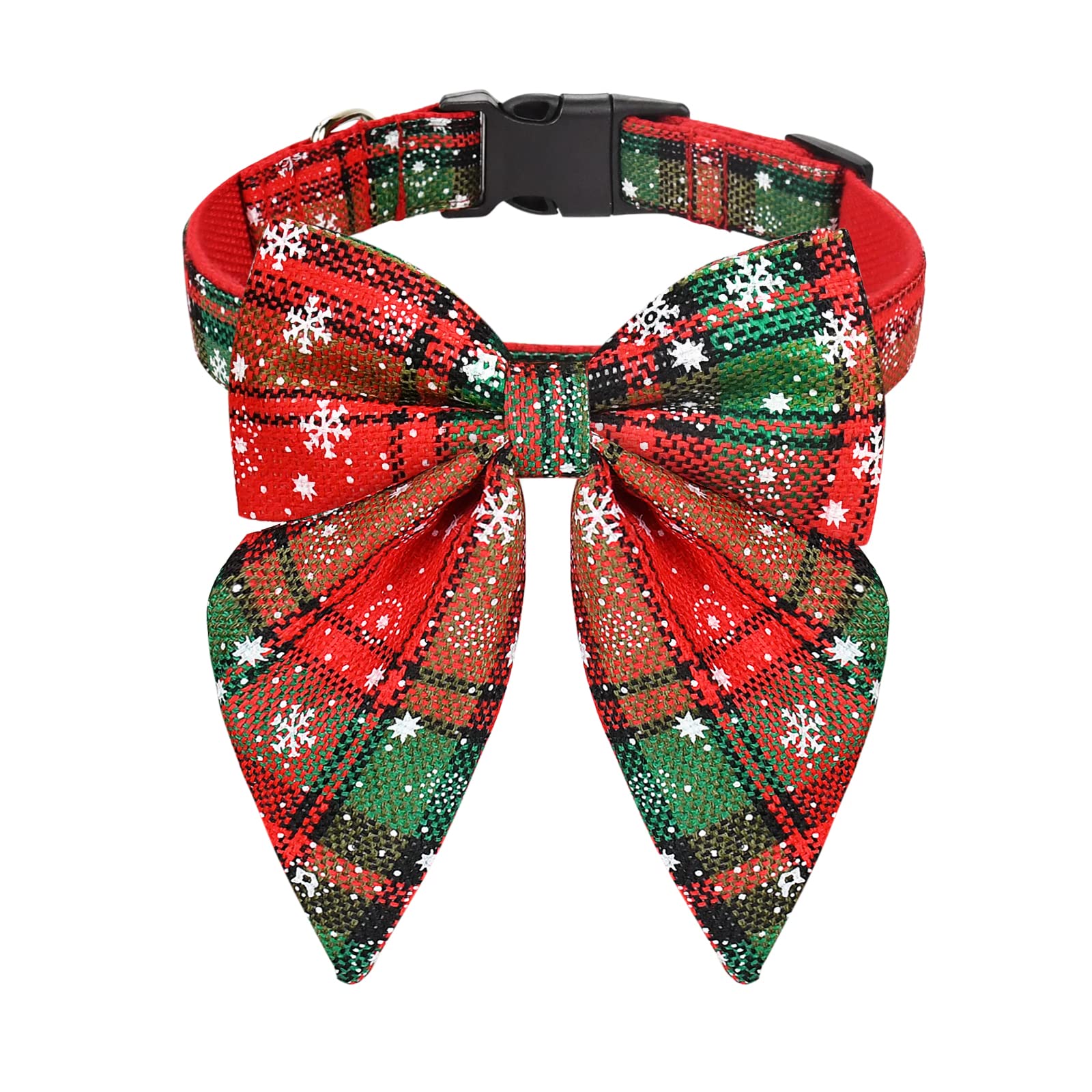 Malier Christmas Dog Collar with Bow Tie - Classic Plaid Pet Collar for Small Medium Large Dogs | Soft Durable Holiday Dog Accessory (Red & Green, Medium) | Perfect for Christmas Photos & Holiday Parties