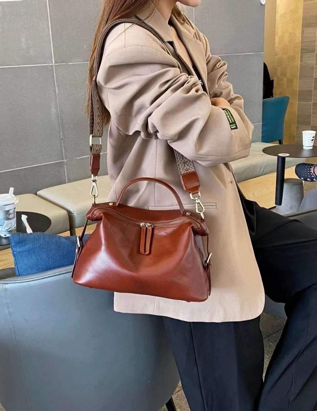 Premium Genuine Leather Satchel Bag for Women & Men - Stylish & Durable Crossbody Messenger Bag for Work, Travel & Everyday Use