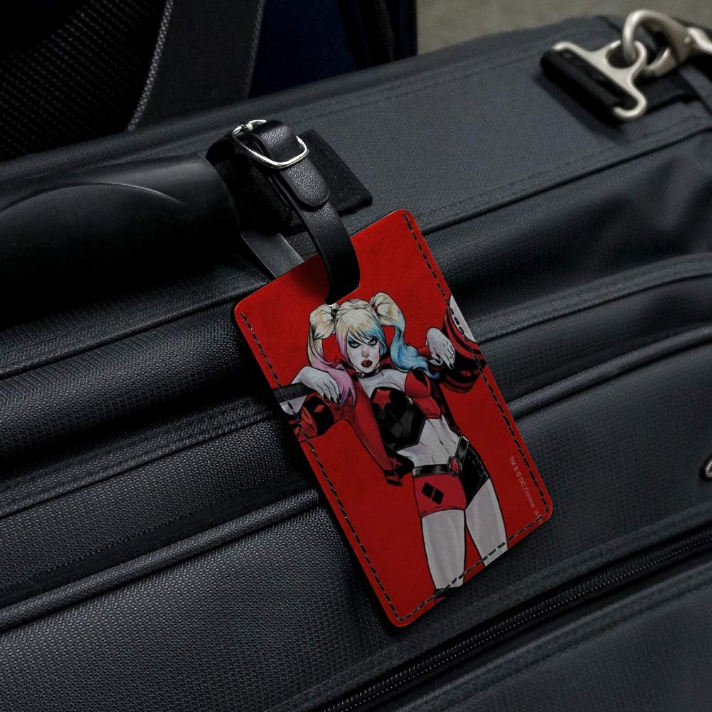 Harley Quinn Inspired Rectangle Leather Luggage Tag - Durable Carry-On ID Tag for Suitcases & Travel Bags | Perfect for Cosplay, Comic Con & Harley Quinn Fans