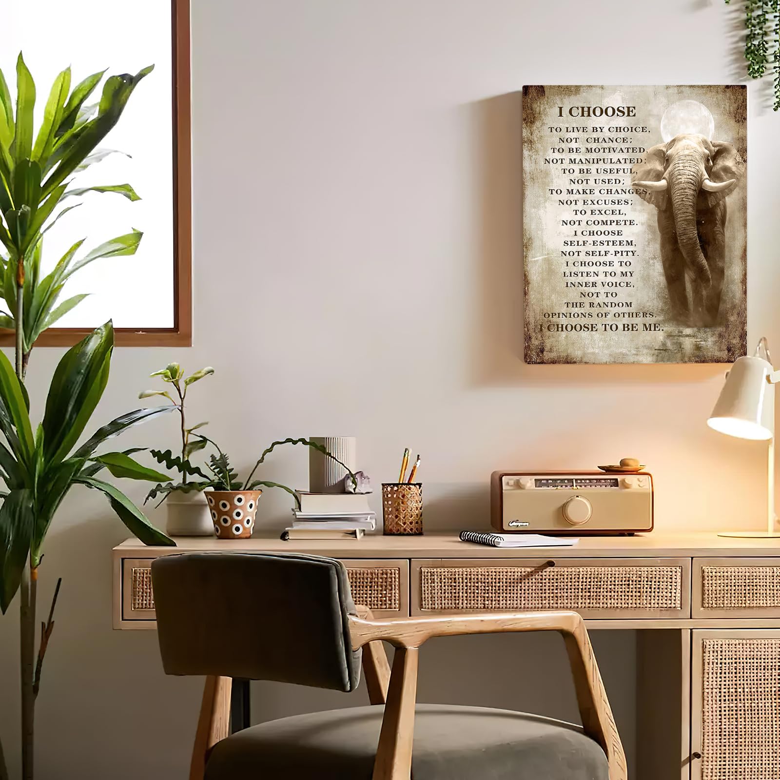 Luslya Christian Elephant Canvas Wall Art - Motivational Elephant Picture with Inspirational Quotes, Framed Wall Decor for Home, Living Room, Bedroom & Bathroom - 12x16 Inch - Perfect for Spiritual Uplifting & Home Décor