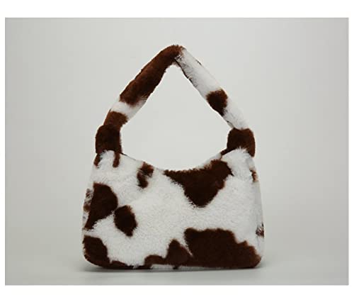 Women's Fluffy Faux Fur Cow Print Shoulder Bag - Stylish Clutch Purse with Zipper Closure, Underarm Handbag & Satchel Tote for Parties, Date Night and Casual Outings