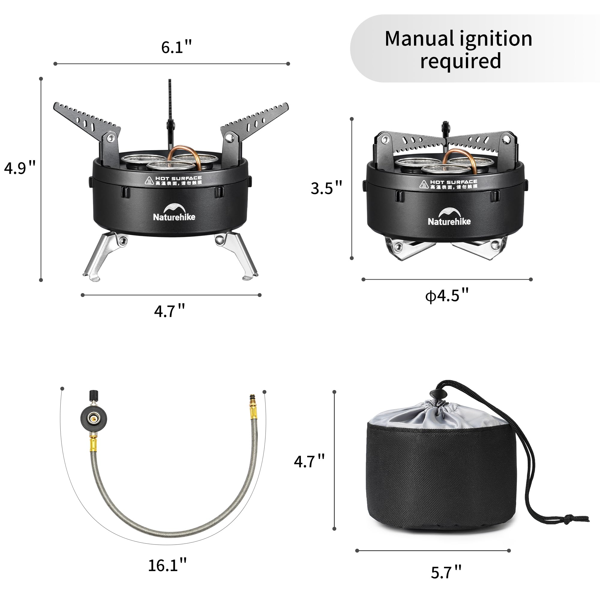 Naturehike Portable 3-Burner Camping Gas Stove for IGT Table - Compact Isobutane Stove with Storage Bag & Foldable Brackets - Perfect for Outdoor Cooking, Car Camping, Tailgating, Picnics and Backpacking Adventures