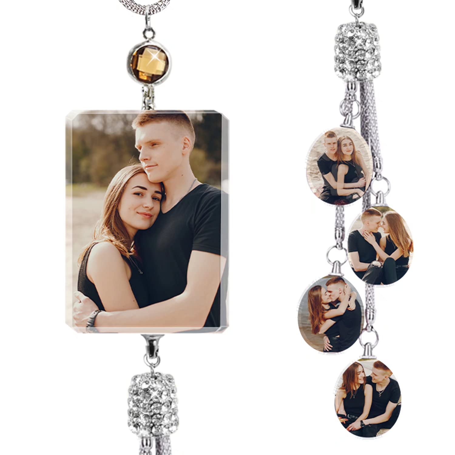Custom Crystal Diamond Car Rearview Mirror Pendant - Personalized Photo Hanging Decor for Home, Office & Thanksgiving Gifts - Perfect for Interior Decoration & Holiday Presents