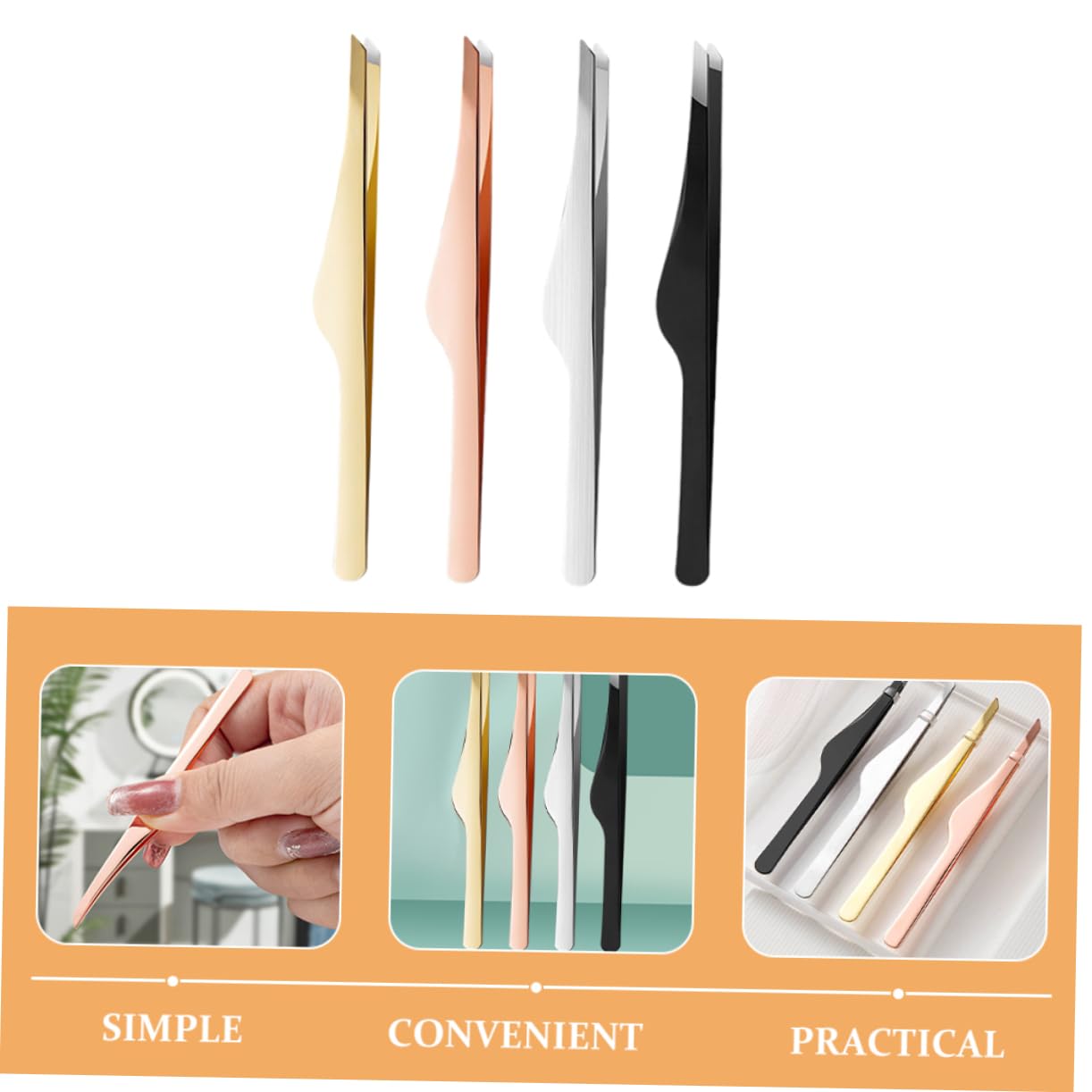 Healeved 4-Piece Eyelash Extension Tweezers Set - Slant Tip & Precision Eyebrow Tweezers for Professional Lash Application - Rose Gold Beauty Tools (Perfect for Salon, Home Use & DIY Lash Extensions)