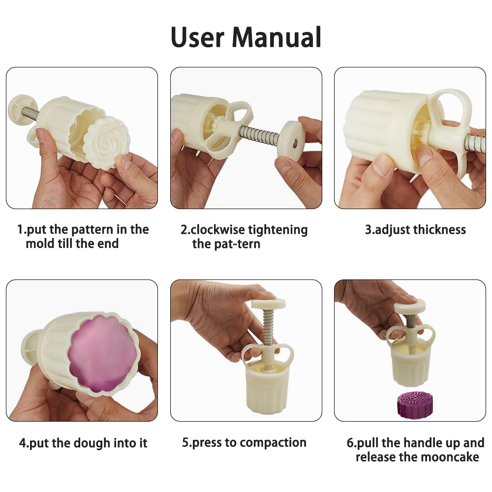 63g & 75g Mooncake Mold Press with 12 Floral Stamps - Premium DIY Moon Cake Maker for Mid-Autumn Festival, Hand Press Cookie Mould for Homemade Desserts - Perfect for Holiday Baking, Family Gatherings & Gift Making
