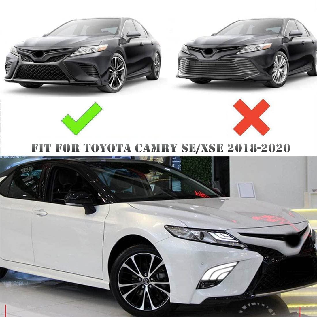 2018-2020 Toyota Camry LED Daytime Running Lights (DRL) with Fog Lights - Tri-Color DRL LED Turn Signal Lamps for Camry SE/XSE Models - Includes Bezel & Wiring Harness - Perfect for Night Driving & Enhanced Visibility