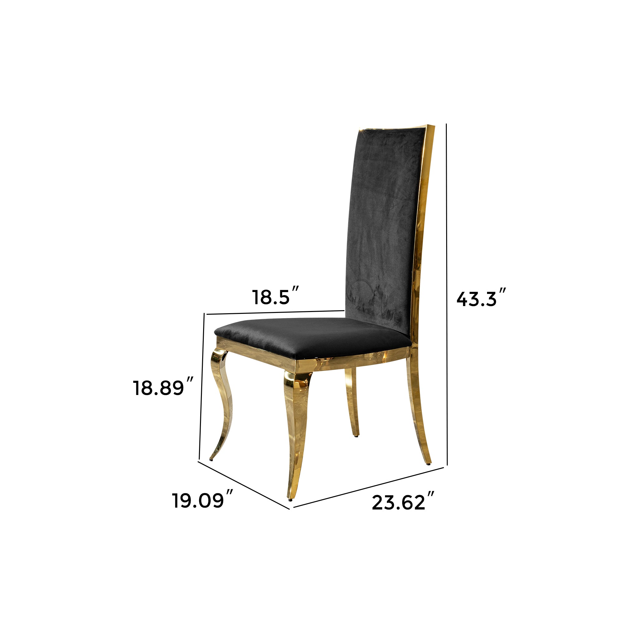 Luxury Black Velvet Dining Chairs Set of 2 - Modern Gold Stainless Steel Legs with Unique Design Backrest for Elegant Home Dining Room & Kitchen Decor