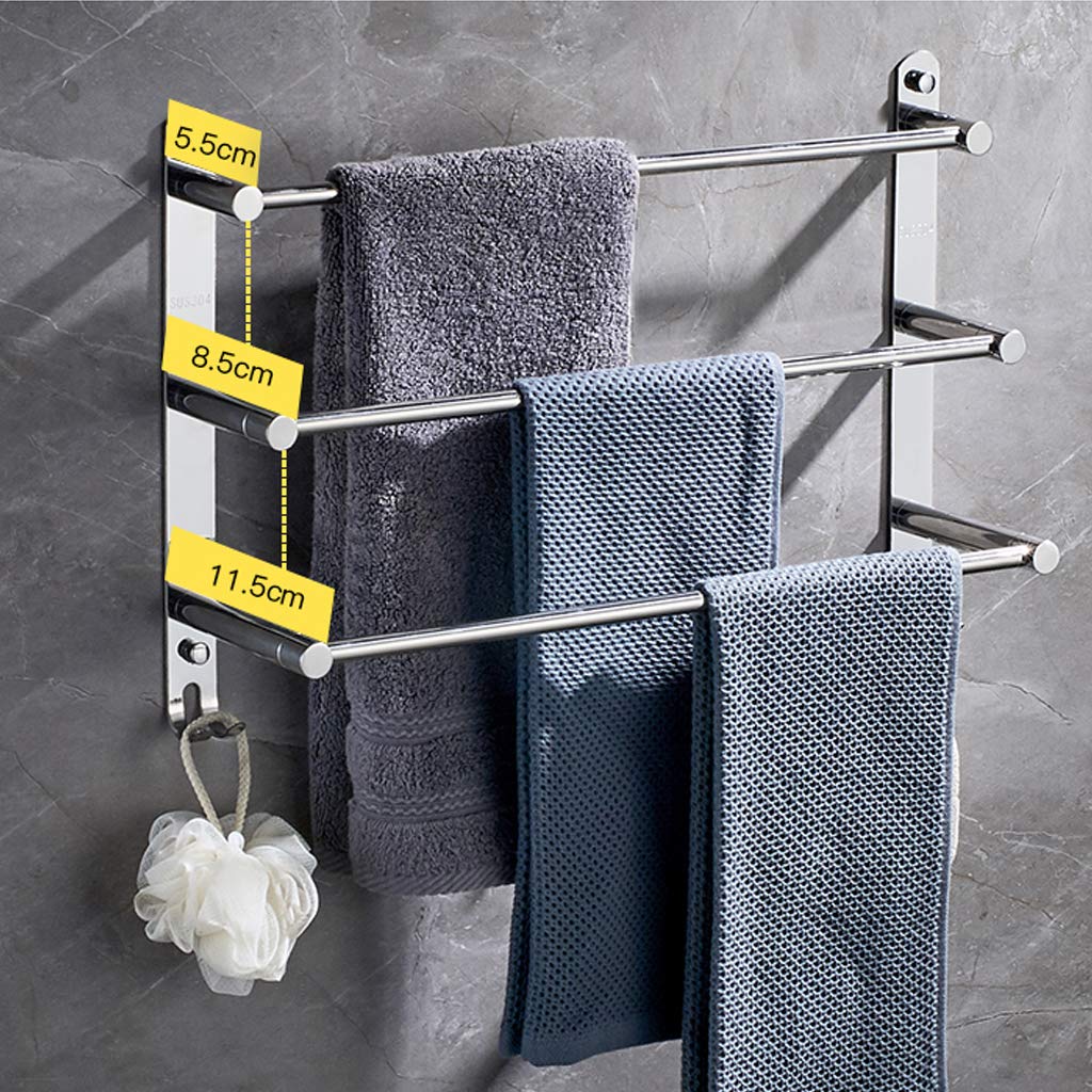 3-Tier Wall Mounted Stainless Steel Bathroom Towel Rack - Polished Chrome Towel Holder for Kitchen & Bathroom - Space Saving Storage Solution for Hand Towels, Washcloths and Bath Accessories