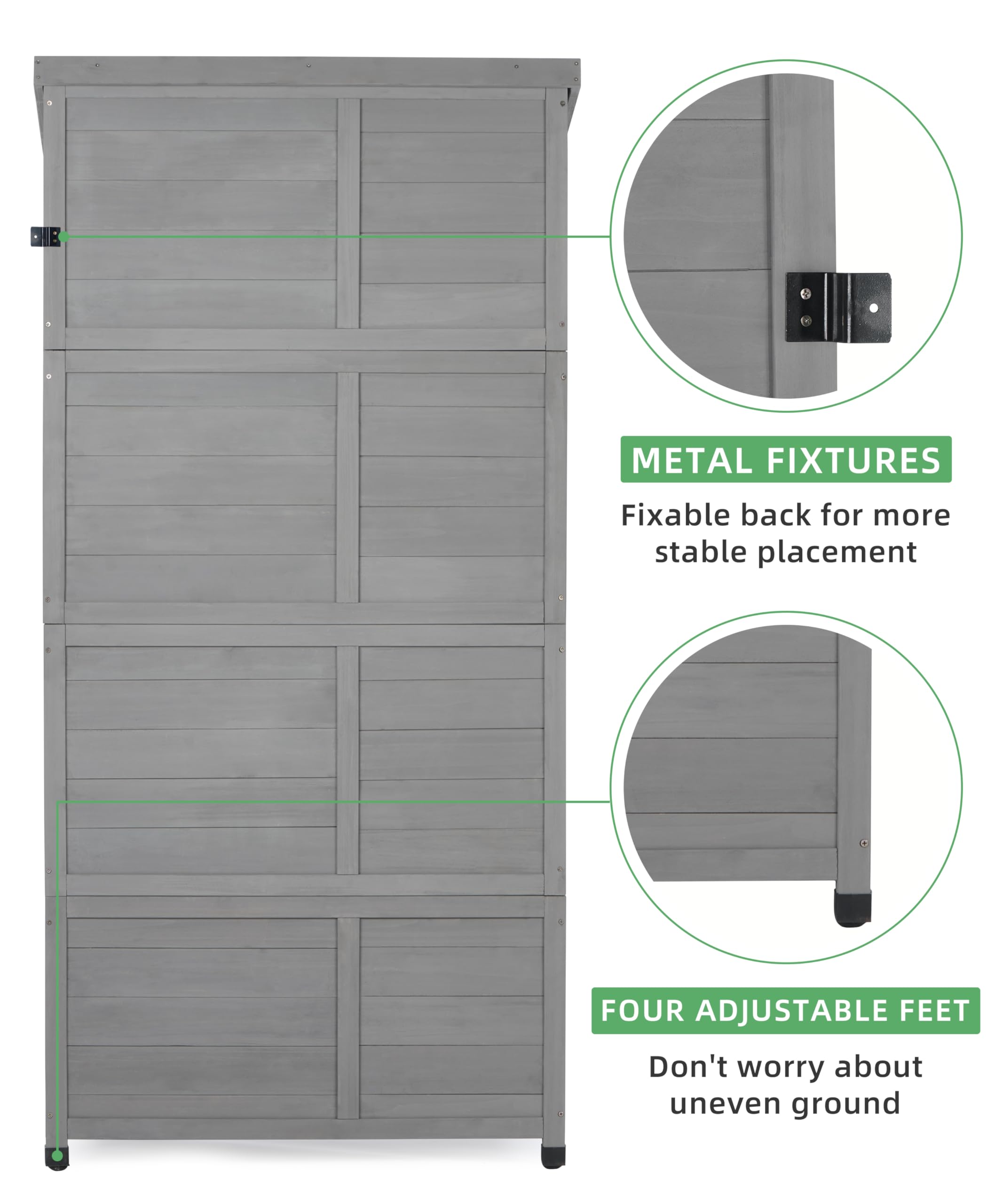 Outdoor Wooden Storage Shed with Metal Roof - Tall Vertical Tool Cabinet for Backyard, Garden, Patio & Lawn Organization | Perfect for Storing Gardening Tools, Lawn Equipment & Outdoor Supplies