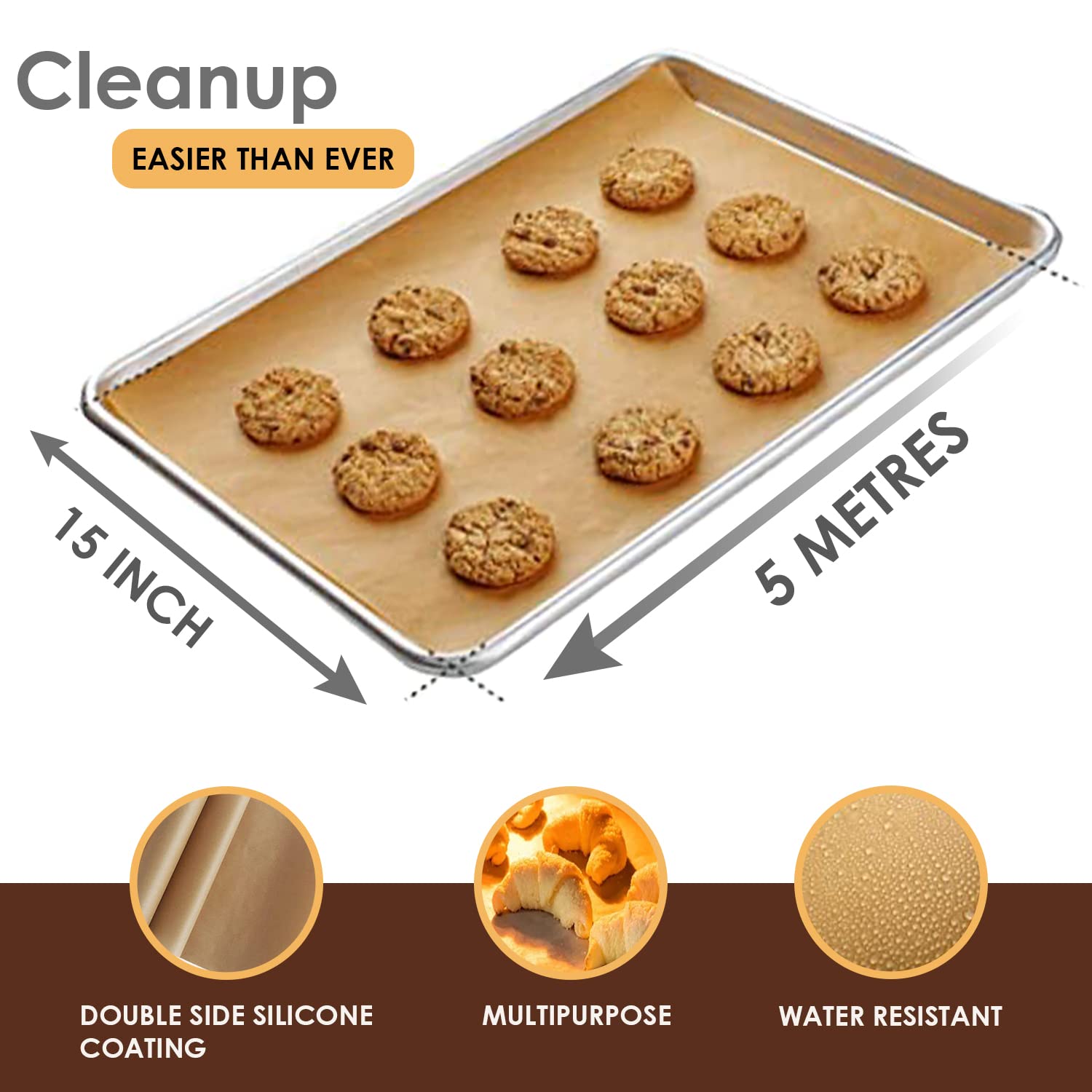 Premium Non-Stick Baking Paper Roll - Unbleached, Double Coated Silicone, Food Grade Parchment Paper for Baking Cookies, Cakes & Bread (5 Meters) - Perfect for Home Baking, Pastry Making & Professional Kitchen Use