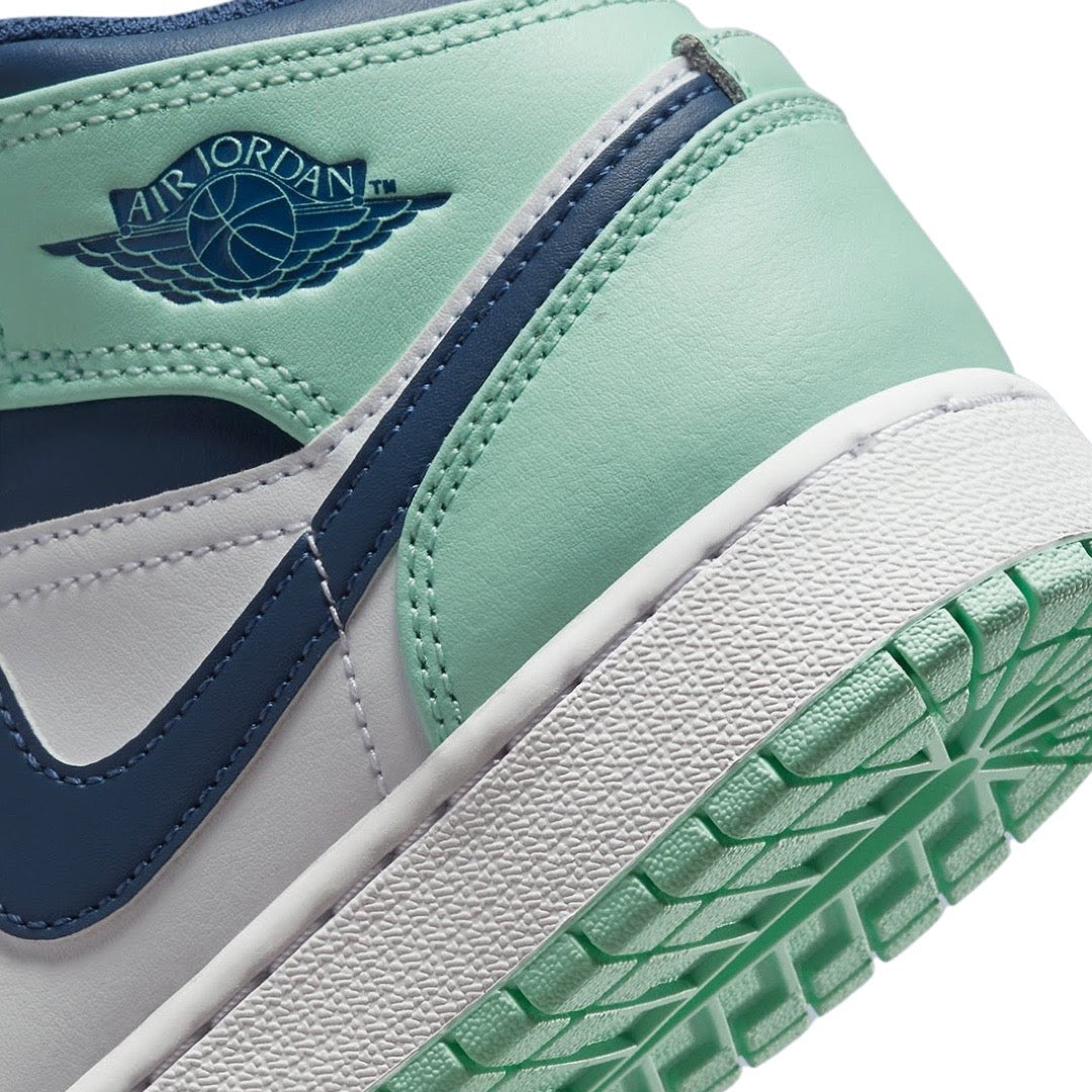Air Jordan 1 Mid GS Sneakers - Mystic Navy, Mint & White Colorway - Perfect for Basketball, Streetwear & Casual Fashion