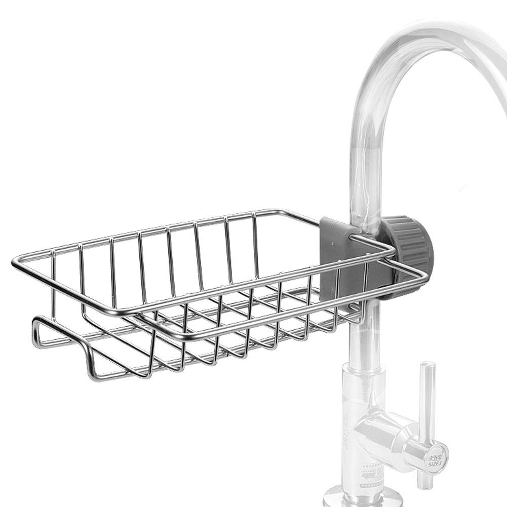 Stainless Steel Faucet Rack Organizer - Kitchen Sink Sponge Holder & Bathroom Storage Caddy | Perfect for Organizing Sponges, Brushes, and Cleaning Supplies in Kitchen & Bathroom Sinks