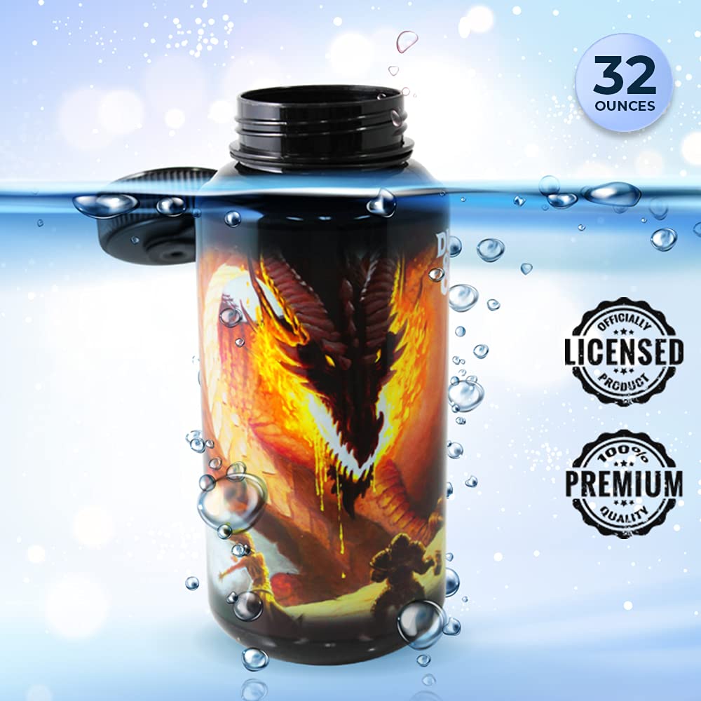 JUST FUNKY 32oz Dungeons and Dragons Water Bottle | Large DND Insulated Water Bottle for Gamers, Outdoor Adventures & Daily Hydration