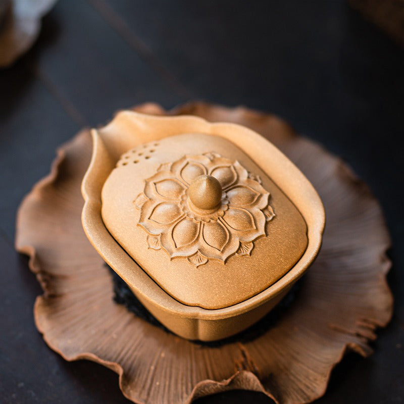 Premium Yixing Yellow Clay Lotus Gaiwan Teapot - Handmade Chinese Ceramic Tea Set for Gongfu Tea Ceremony | Perfect for Home Brewing, Tea Parties & Meditation