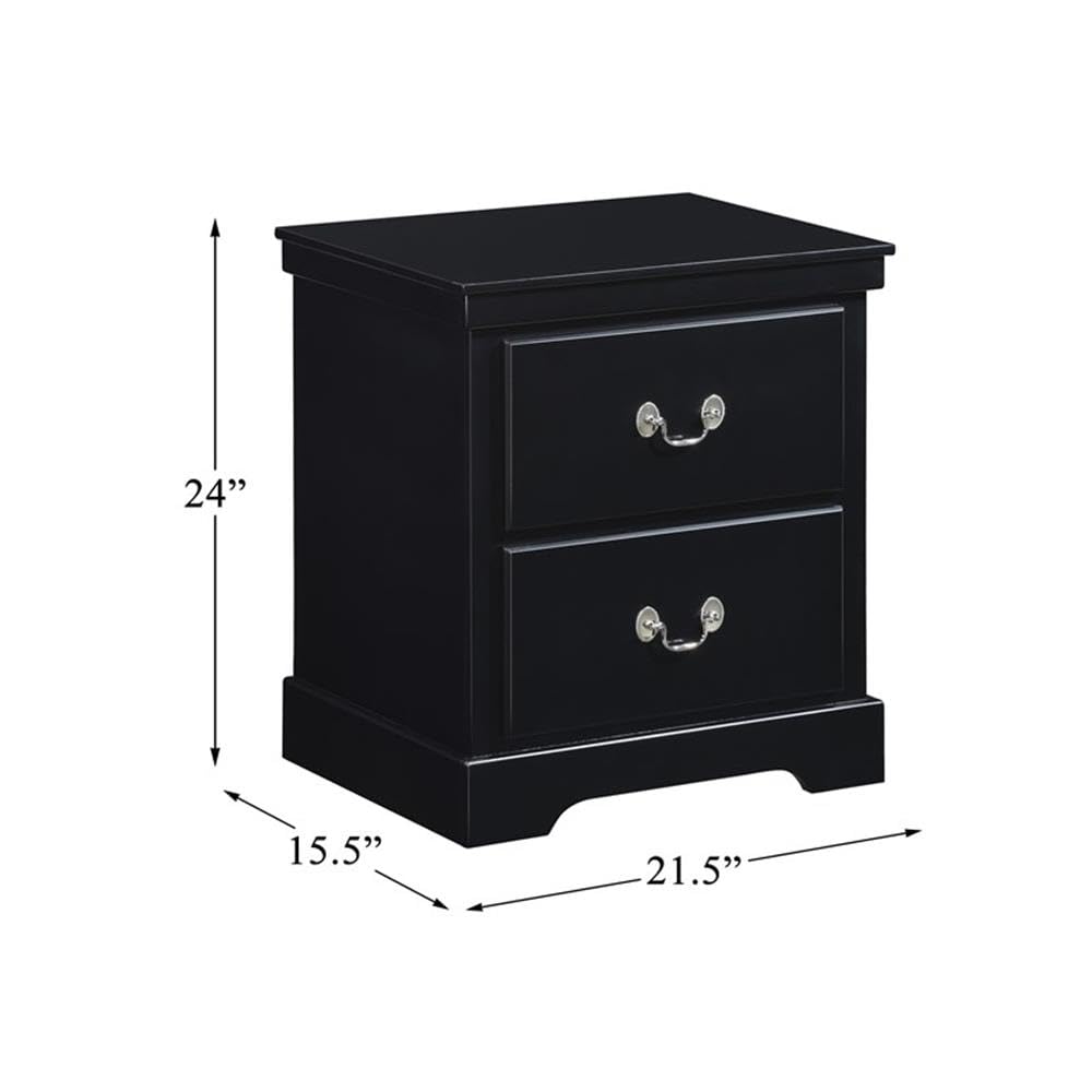Lexicon Seabright 2-Drawer Black Wood Nightstand - Traditional Bedside Table with Storage for Bedroom, Living Room & Office