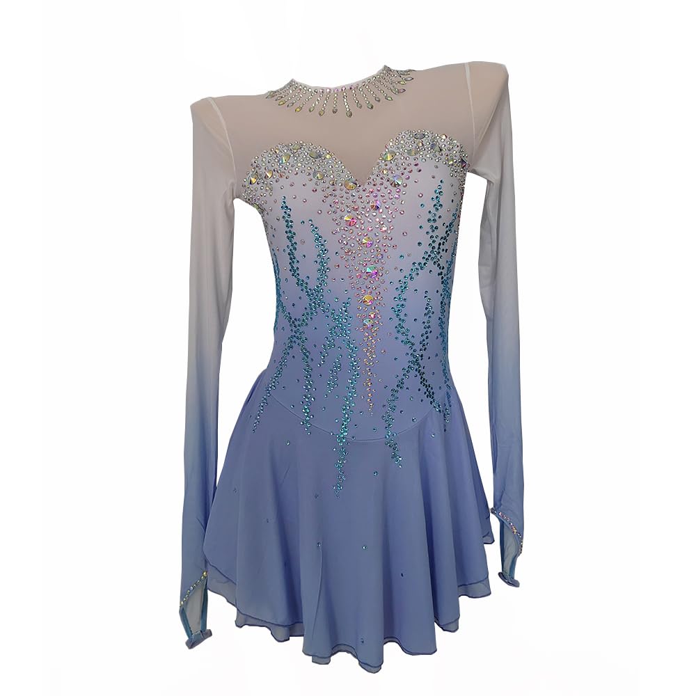 LIUHUO Figure Skating Skirt for Kids & Adults - Haze Blue Competition & Performance Costume - Perfect for Ice Shows, Competitions & Dance Routines