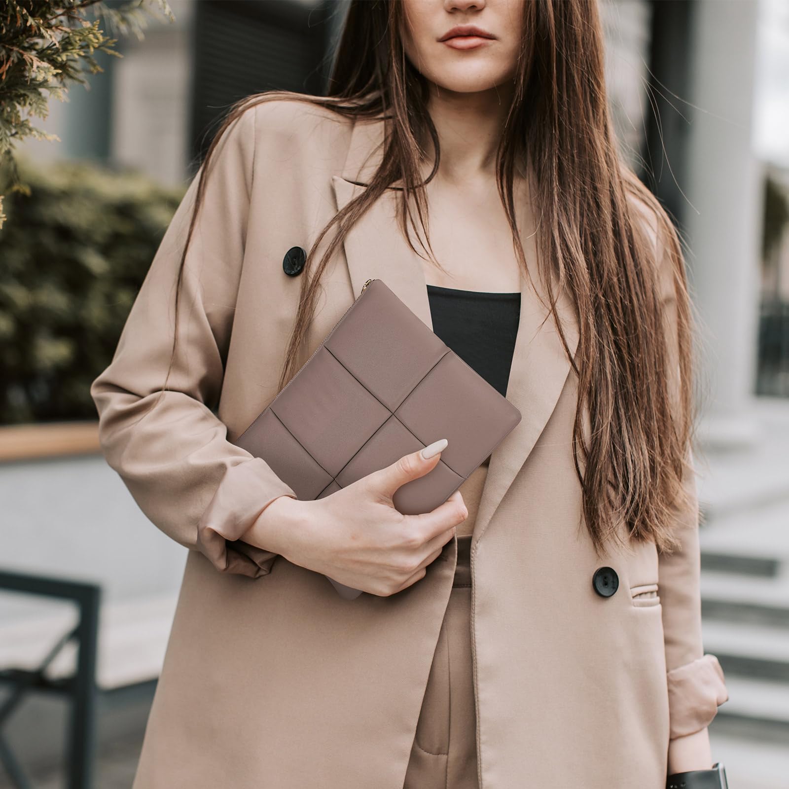 MoKo 11 Inch Tablet Sleeve Case - Premium PU Leather Protective Cover for iPad Pro 11 (M4/M2), iPad Air 10.9 (5th/4th Gen), iPad 10th Gen 10.9 - Built-in Elastic Band, Puffy Design - Perfect for Work, School & Travel (Coffee Brown)