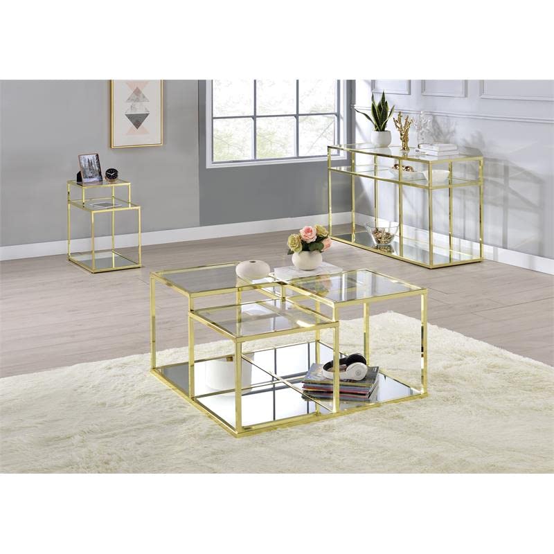 Acme Uchenna Modern Glass Top Coffee Table with Sturdy Metal Frame - Clear Tempered Glass & Gold Finish - Perfect for Living Room, Lounge & Office Decor