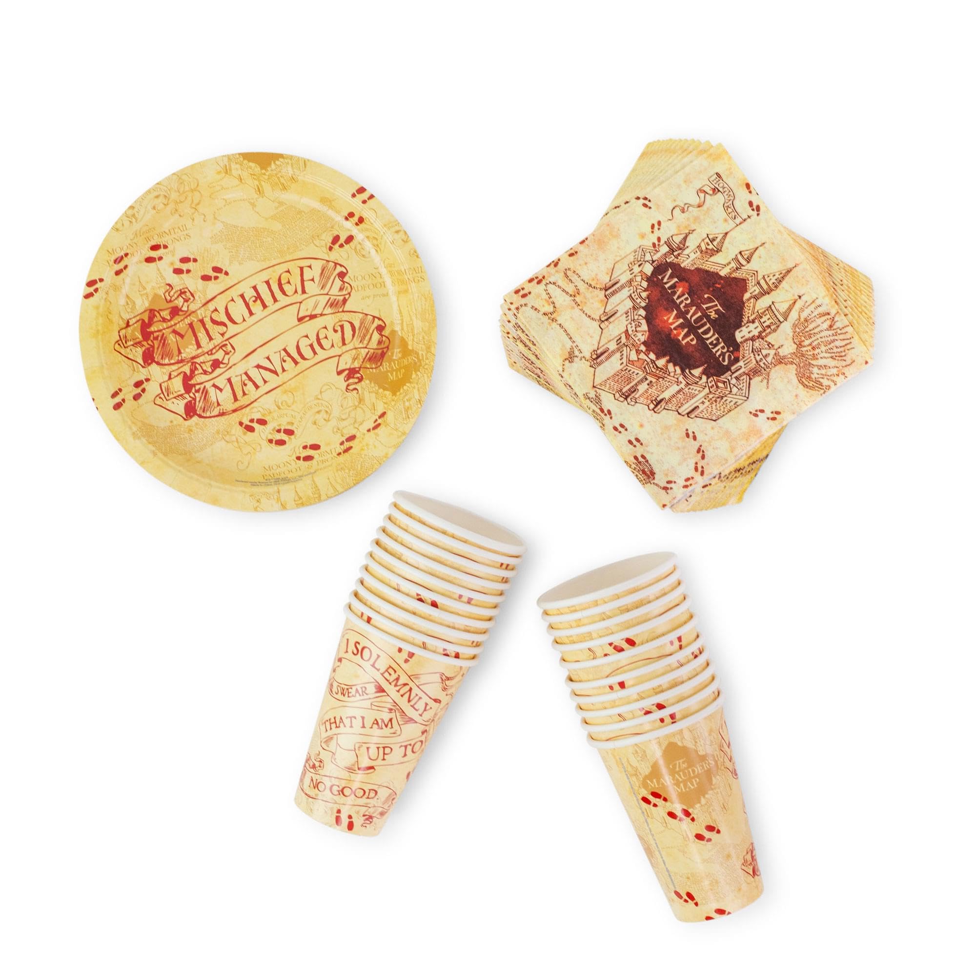 Harry Potter Mischief Managed Party Tableware Set - 60 Piece Paper Plates, Cups & Napkins for Birthday Parties, Movie Nights & Themed Events - Yellow