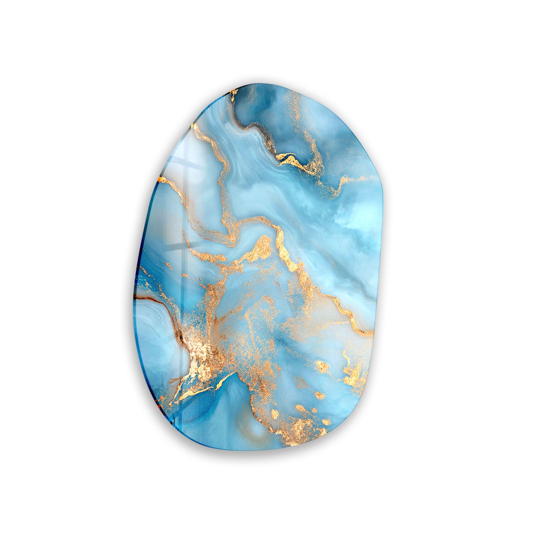 Blue Marble with Gold Sparkles Glass Wall Art - Elegant Home Decor for Living Room, Bedroom & Office - Perfect for Modern & Luxury Interior Design