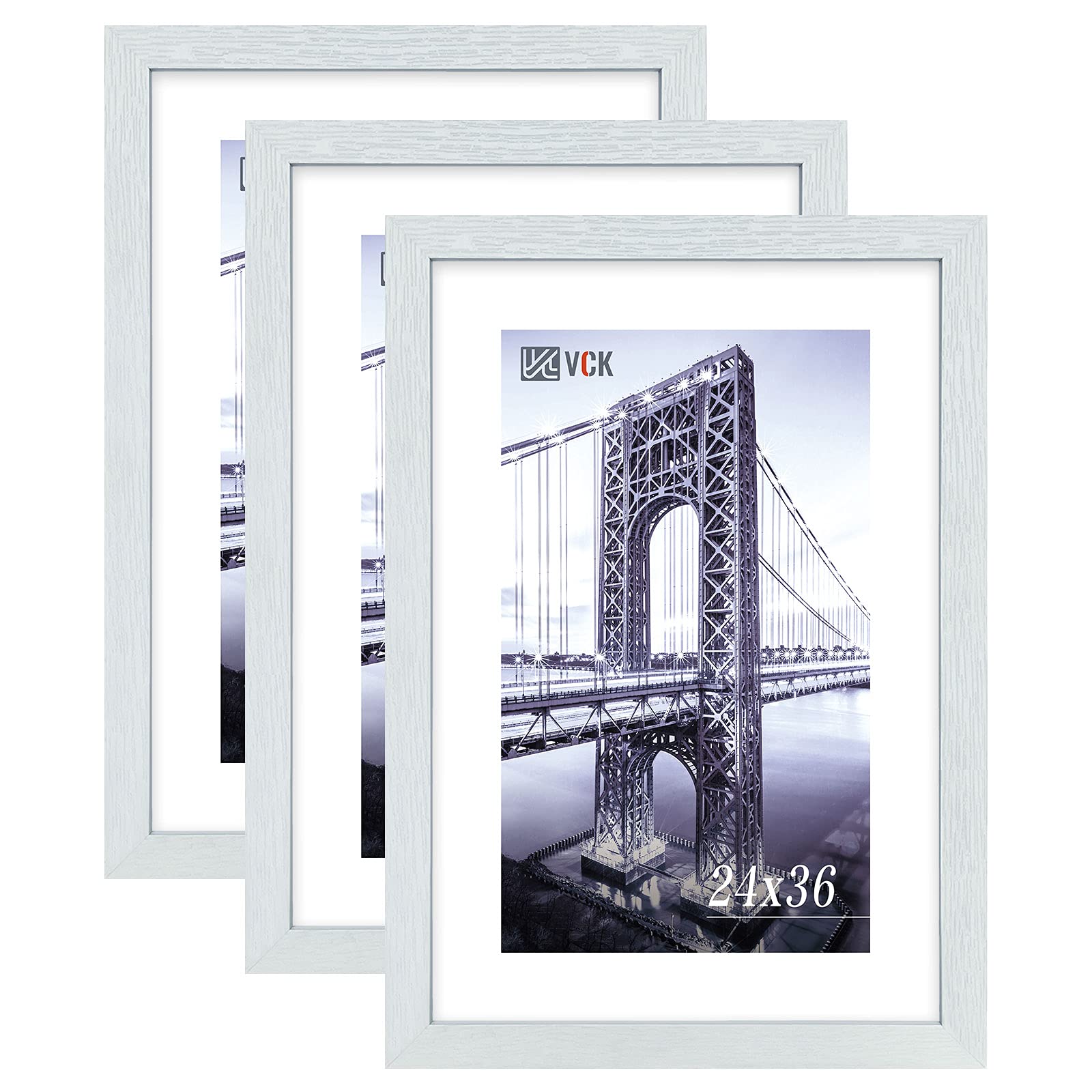 VCK 24x36 Inch Solid Wood Poster Frames - 3 Pack White Wall Mounting Hanging Picture Frames for Home Decor, Office Art Display & Gallery Wall Arrangement