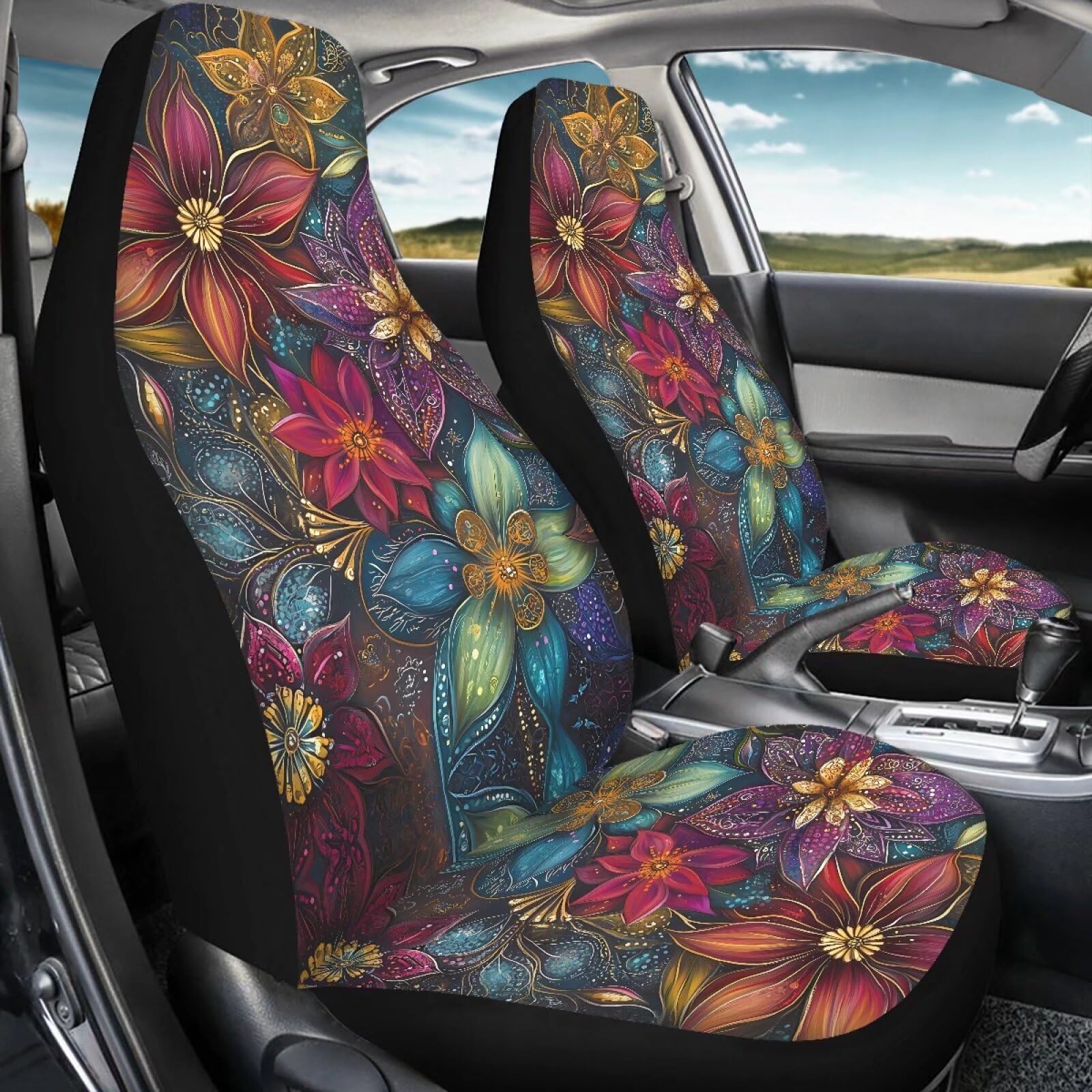Aesthetic Dahlia Car Seat Covers - 2pcs Front Seat Protectors for Cars
