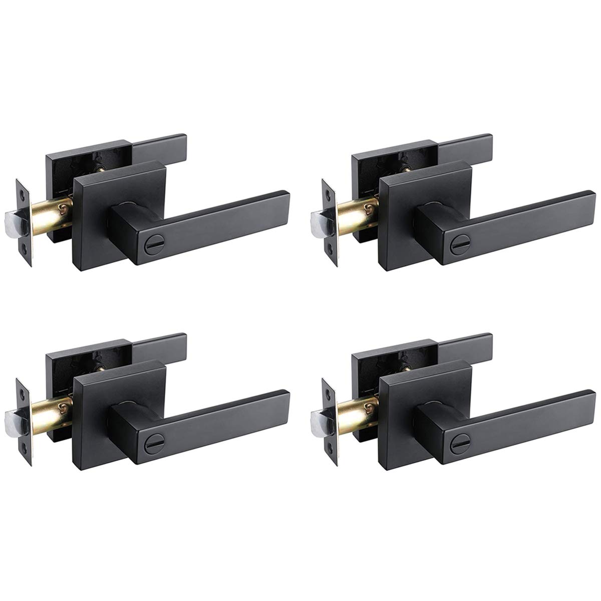 4 Pack Matte Black Door Handles - Privacy Door Lever with Keyless Lock, Heavy Duty Square Lock Set for Bedroom & Bathroom (Reversible for Left/Right Handed Doors) | Home Improvement & Interior Decor Accessories