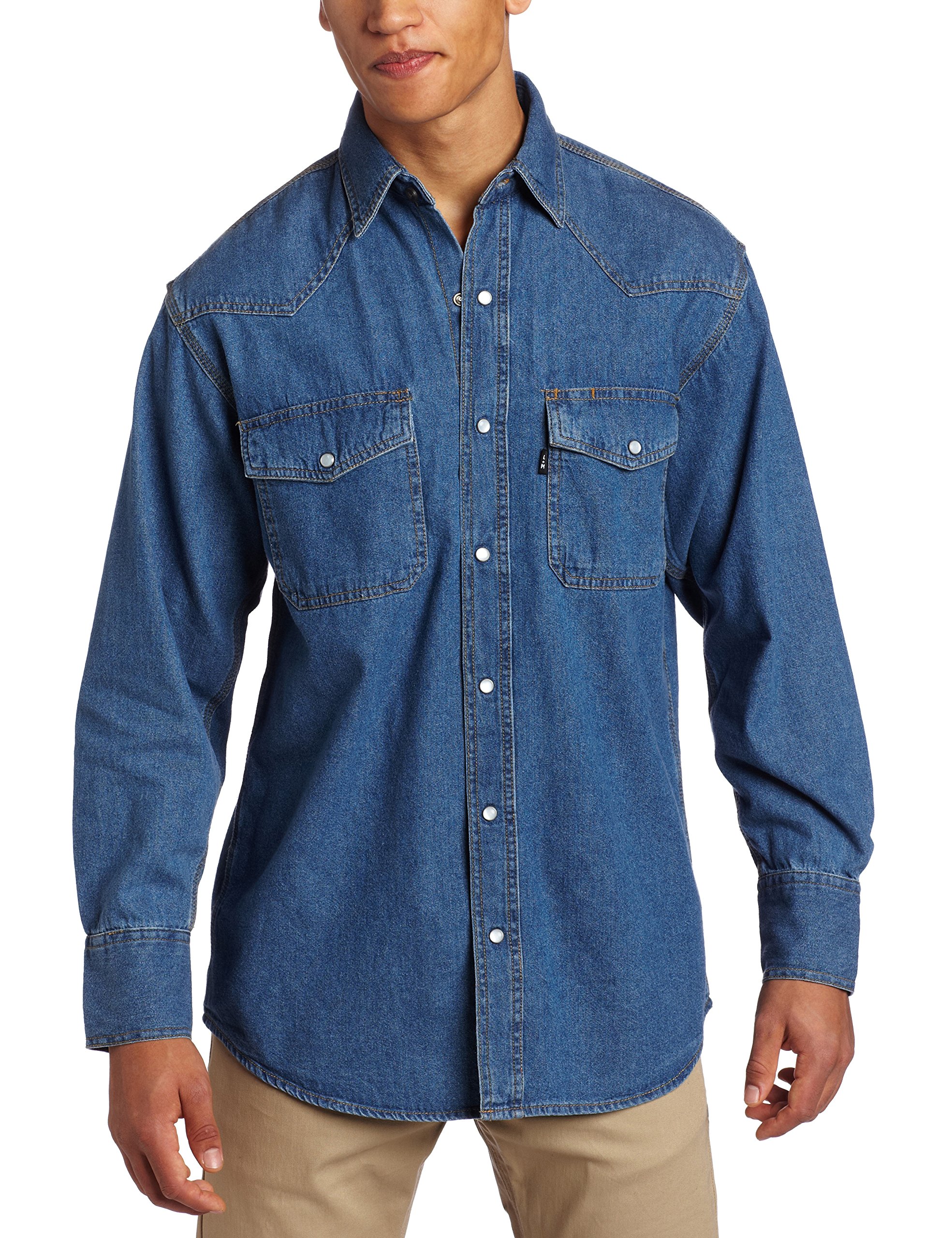 Men's Denim Pearl Snap Western Shirt - Lightweight Durable Work Wear for Cowboys & Ranchers