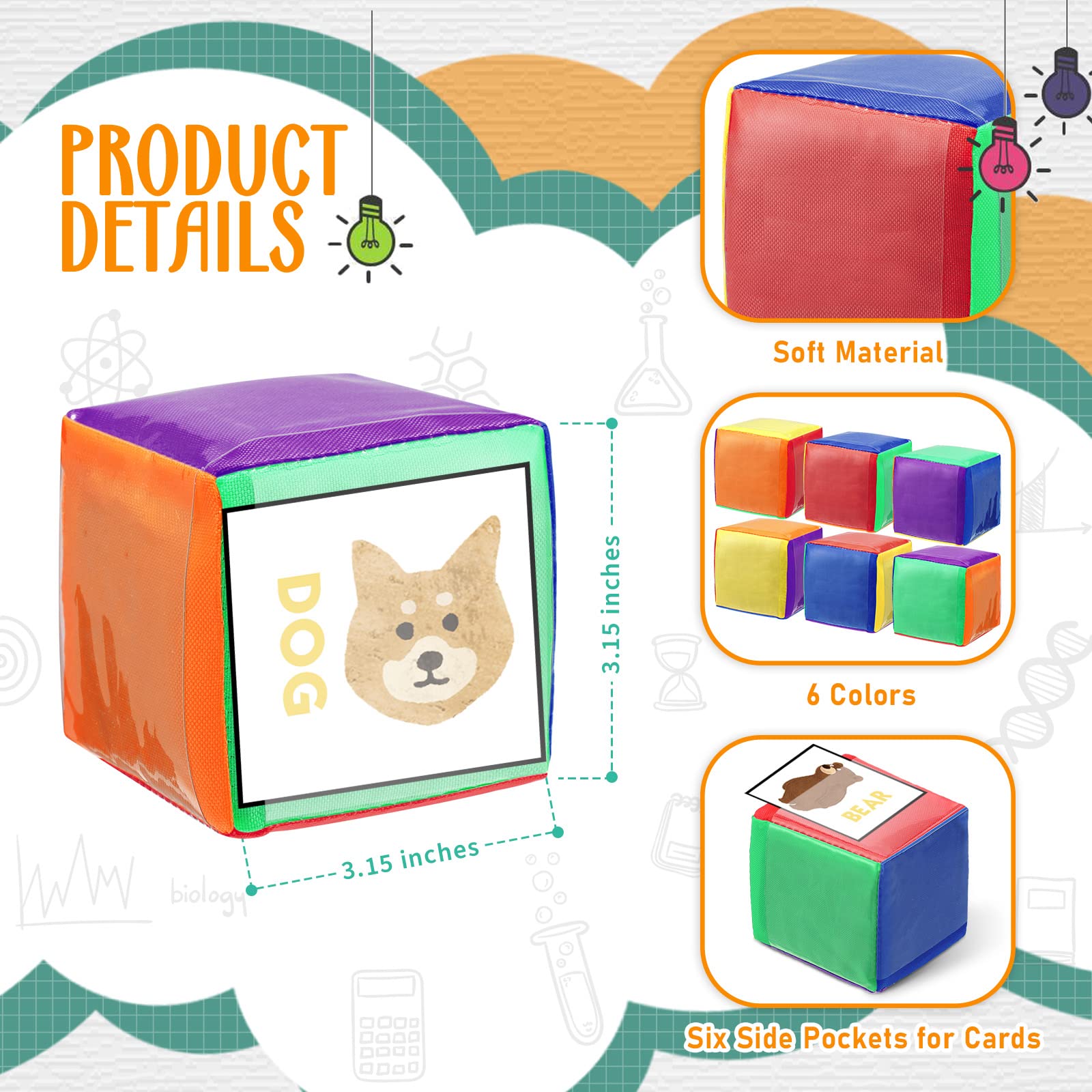 Yilloog 8-Piece 3.15 Inch DIY Photo Pocket Dice Set - Large Clear Foam Educational Game Cubes for Classroom, Stacking Blocks for Teachers, School Learning Toys (Multicolor) - Perfect for Math Games, Vocabulary Practice & Interactive Classroom Activities