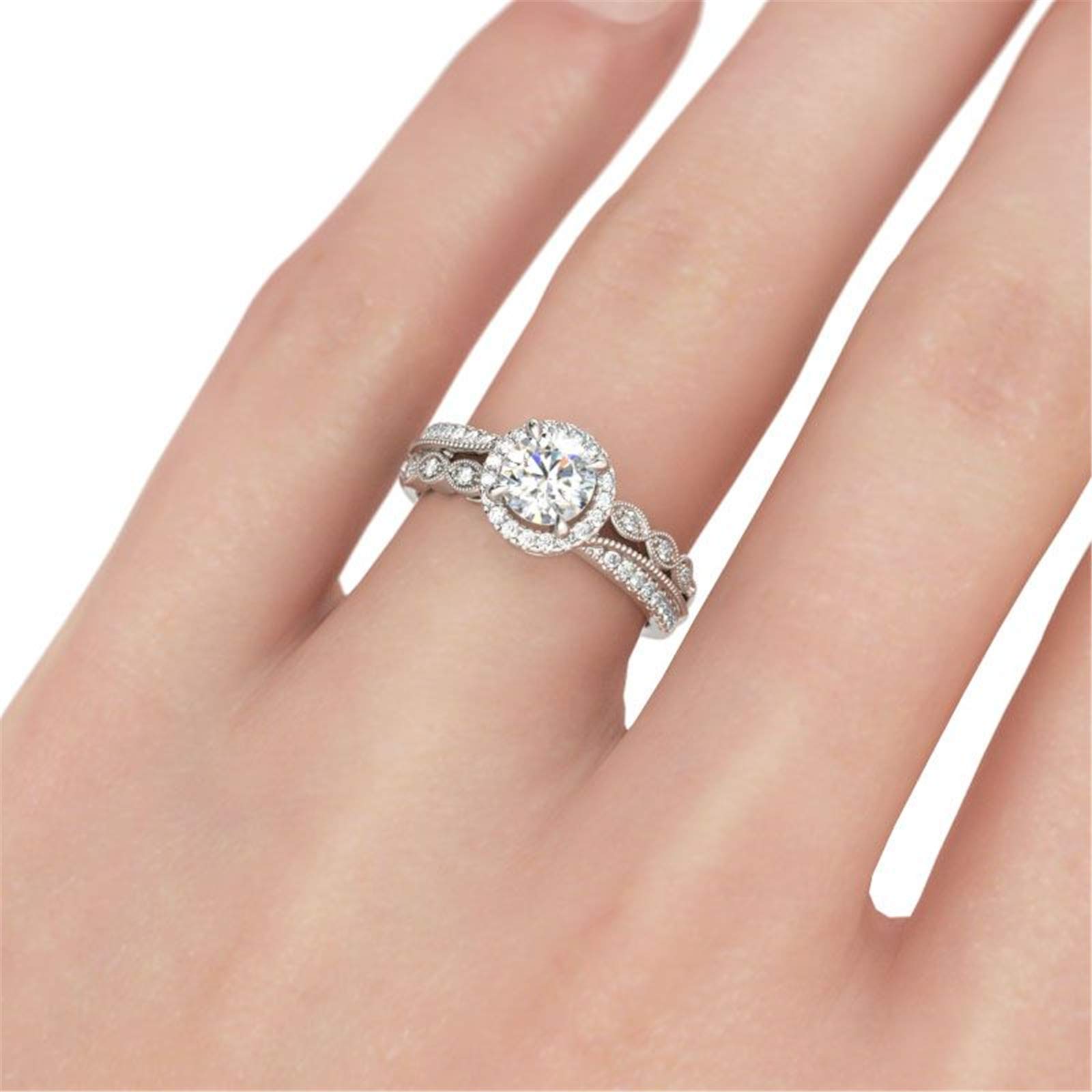 Jeulia JEWE0156 Beaded Halo Round Cut Sterling Silver Ring for Women - Elegant Engagement, Wedding, Anniversary or Birthday Gift for Wife, Girlfriend (Includes Jewelry Box) | Perfect for Proposals, Romantic Occasions & Special Celebrations
