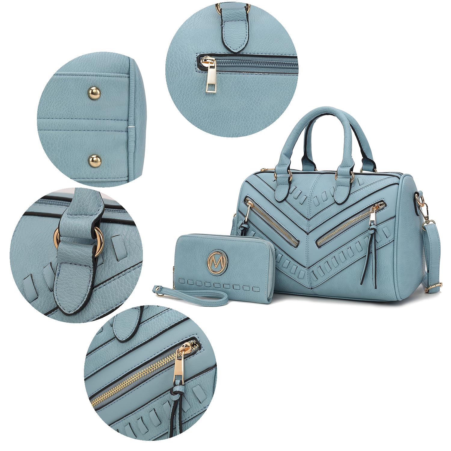 MKF Collection Women's Vegan Leather Satchel Bag with Wallet - Top Handle Shoulder Handbag & Crossbody Purse for Work, Travel & Everyday Use