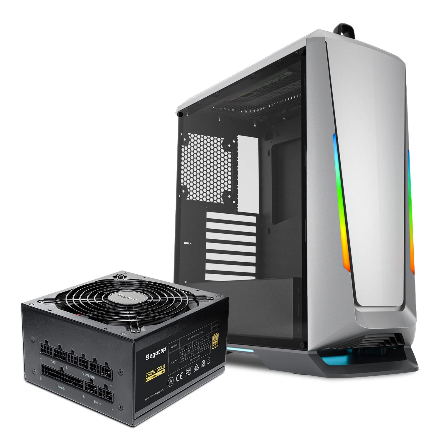 Segotep M600 Gaming ATX Mid Tower PC Case - 750W PSU, Magnetic Power Switch, RGB Skylight, Tempered Glass Panel, 6 Fan Support | High-Performance Gaming & Streaming Setup for Esports & Content Creation
