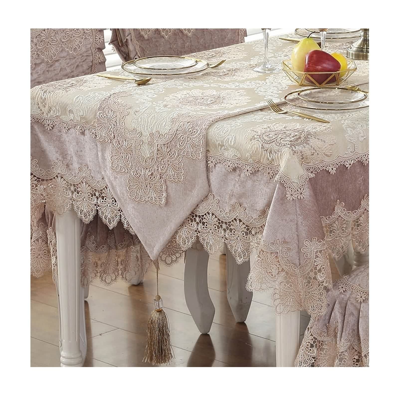 Elegant Polyester Table Runner with Fringed Triangle Lace Embroidery - 108