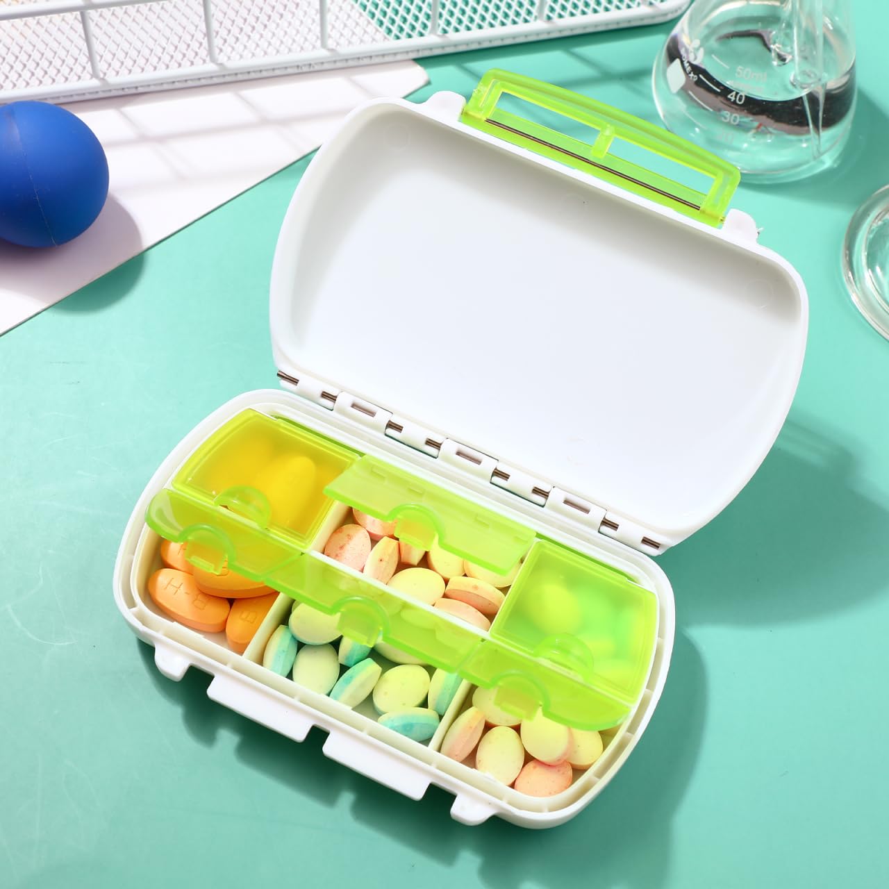 ROSENICE 6-Compartment Pill Organizer Box - Portable Weekly Medication Storage Case for Vitamins, Supplements & Pills (Green) - Perfect for Travel, Home & Daily Use