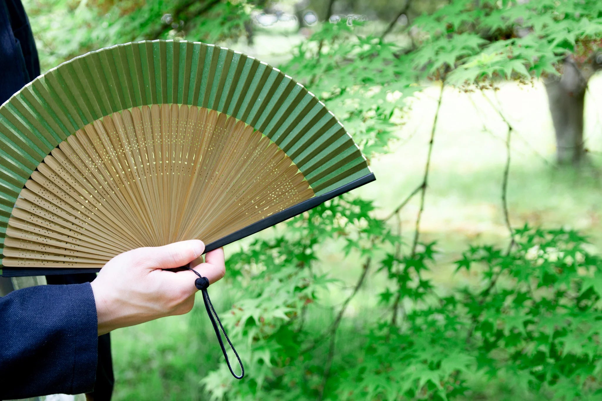 Authentic Japanese Folding Fan for Men | Traditional Kyoto Sensu in Iron Blue (Tetsukon) | Handcrafted in Kyoto, Japan | Perfect for Summer Cooling, Cultural Events & Home Decor