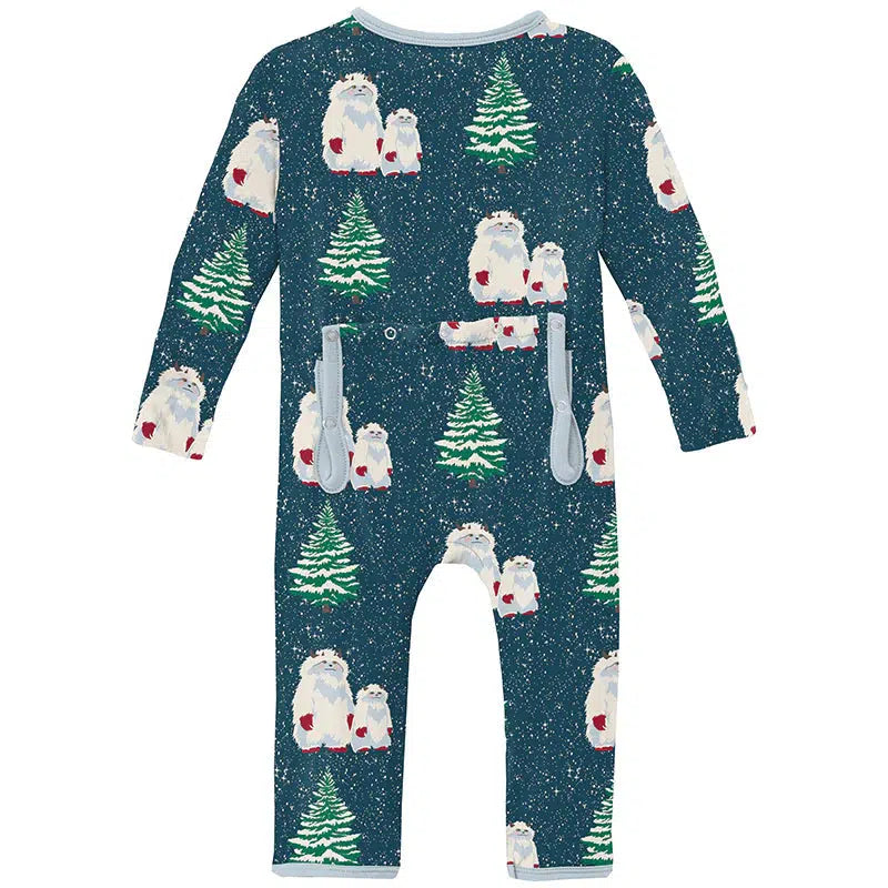 Kickee Baby Zipper Coverall - Soft & Cozy One-Piece Pajamas for Boys & Girls - Holiday Yeti Print - Perfect for Winter Sleepwear & Christmas Family Photos