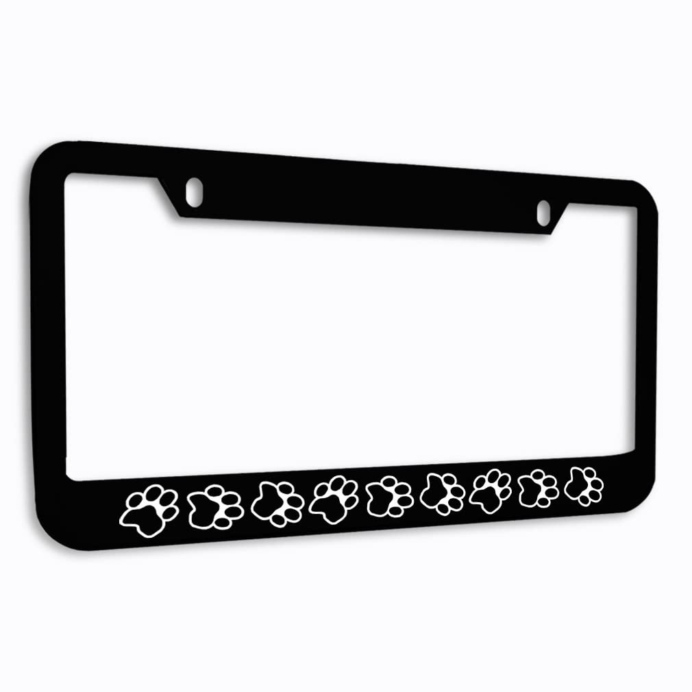 Speedy Pros White Dog Paw Metal Zinc License Plate Frame - Weatherproof Car Accessories with 2 Holes for Pets Lovers | Perfect for SUV, Truck & Car Customization
