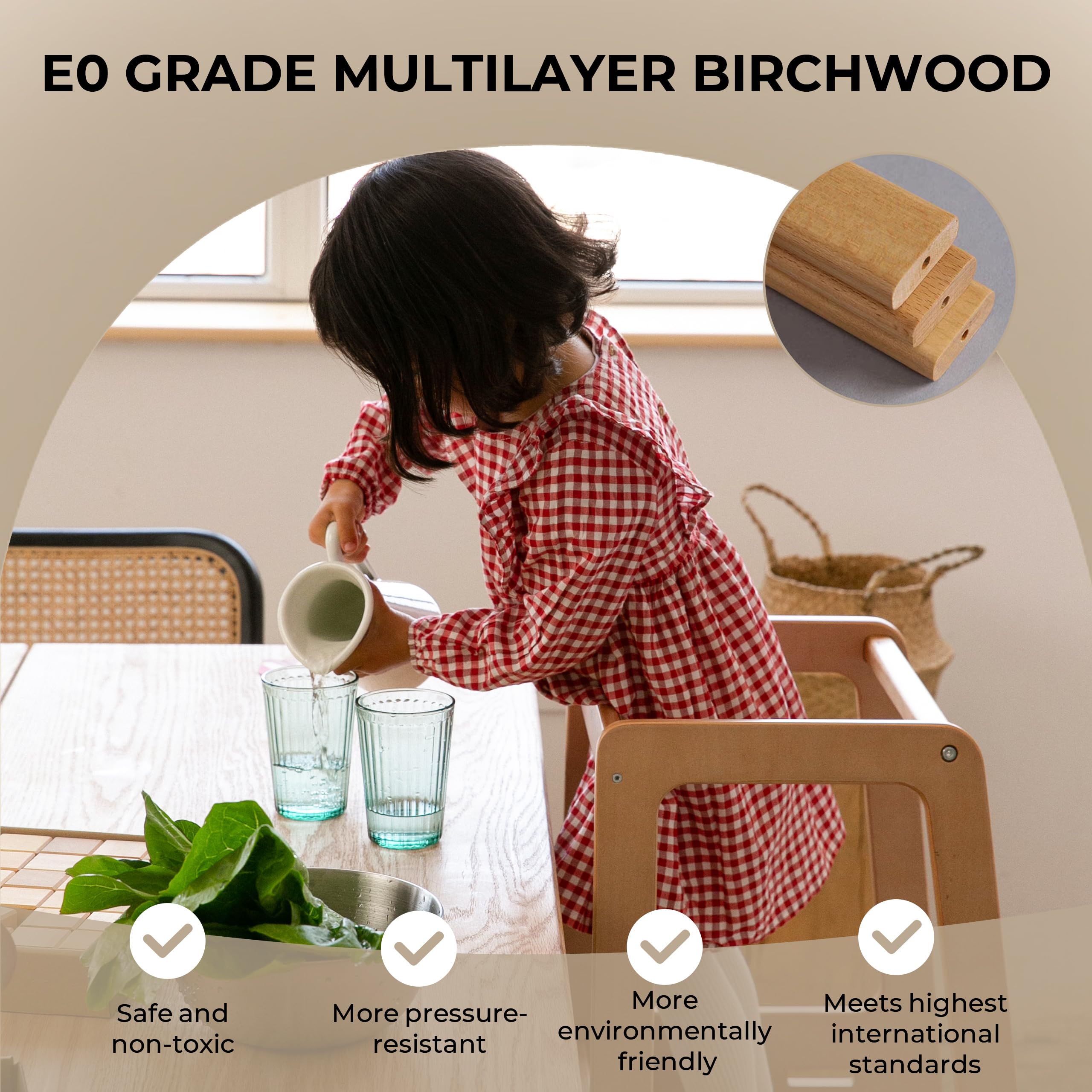 Best Adjustable Wooden Toddler Tower Stool for Kitchen - 2023 Contemporary Good Design Winner - Montessori Learning Step Stool for Kids - Perfect for Baking, Cooking & Countertop Activities