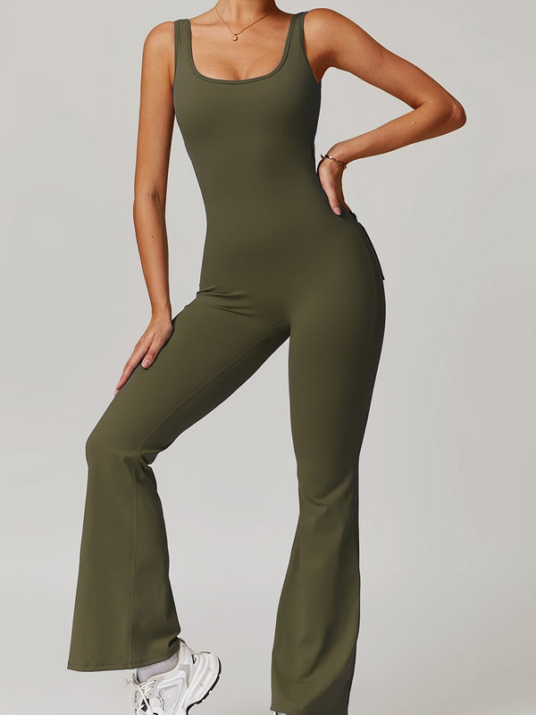 ZASUWA Women's Sexy Cutout Pocket Flare Cargo Jumpsuit - Stylish Booty Lifting Romper for Night Out & Streetwear Fashion