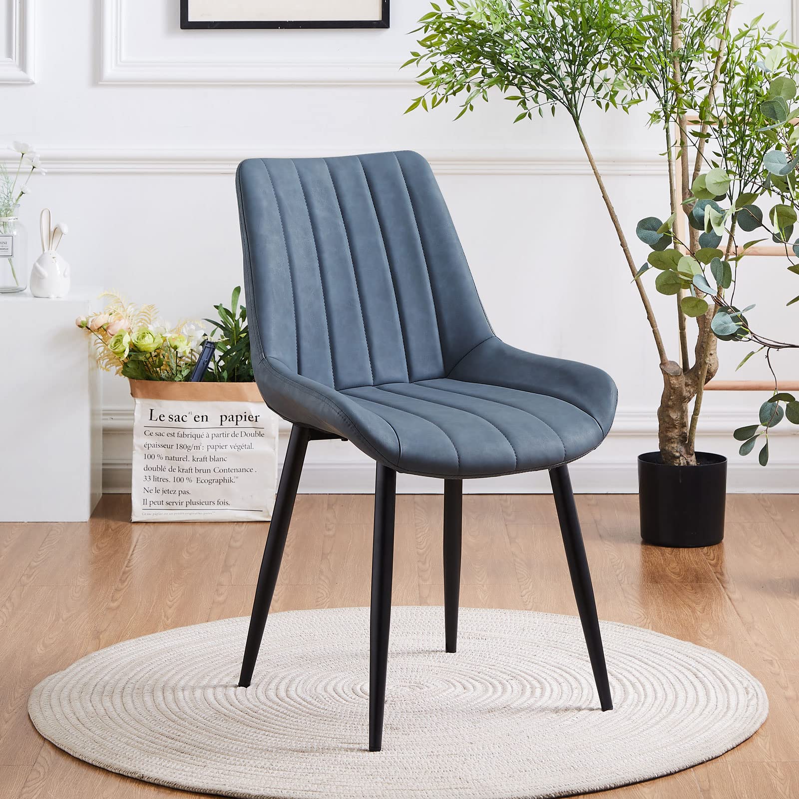 TUKAILAi Set of 4 Modern Faux Leather Dining Chairs - Upholstered Kitchen Chairs with Metal Legs, Comfortable for Home, Restaurant & Office Use - Blue Leisure Chairs for Dining Room, Kitchen & Commercial Spaces