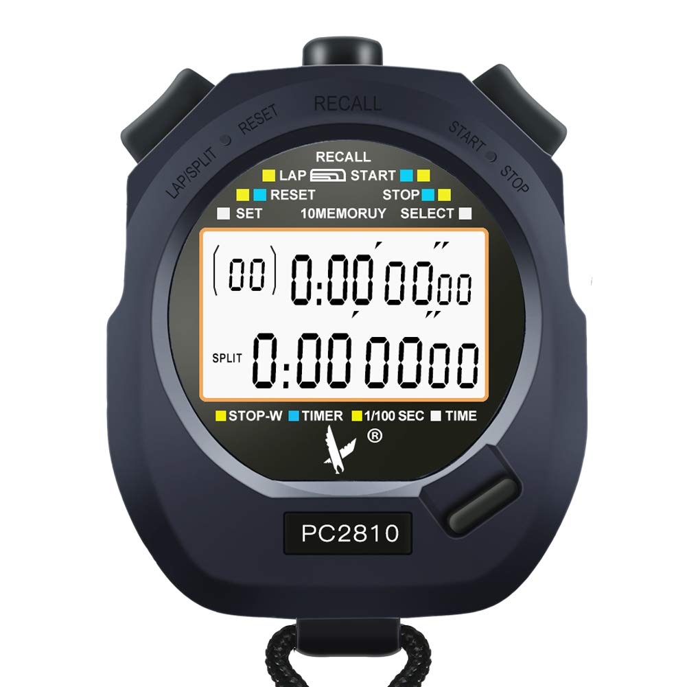 Professional Digital Stopwatch Timer - Large Screen with 10/30/100 Lap Memory, Count Up/Down, Water Resistant - Ideal for Sports, Games, Training & Fitness Tracking