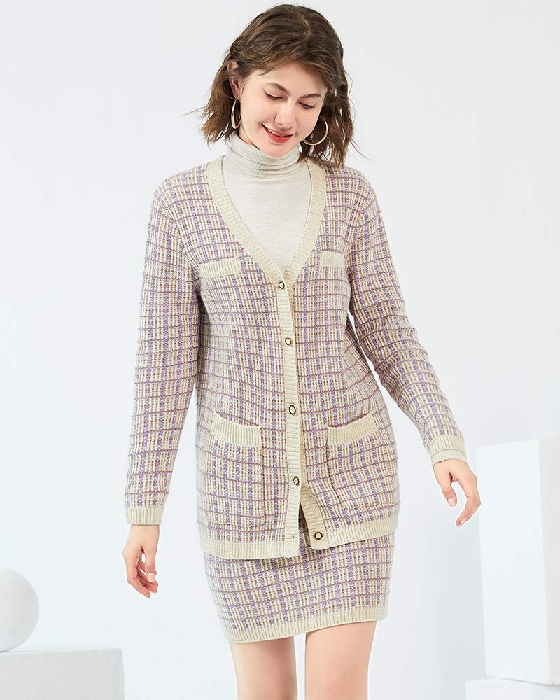 Zhili Women's 100% Cashmere V-Neck Cardigan Sweater with Pockets - Soft & Warm Winter Pullover for Office, Travel & Casual Outfits