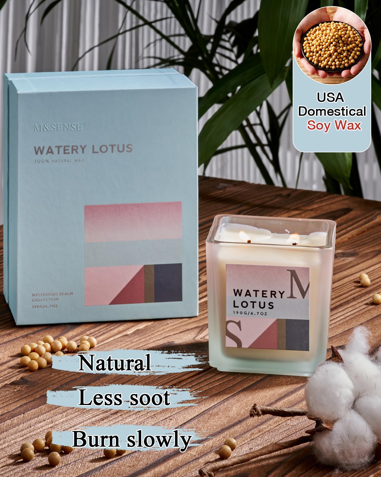 M&SENSE Water Lily Pear Scented Soy Candle Set with Refills - 14.3oz Aromatherapy Jar Candles, 80H Burn Time - Relaxing Fragrance for Stress Relief, Meditation, Spa, Yoga, Bath & Home Decor Gift