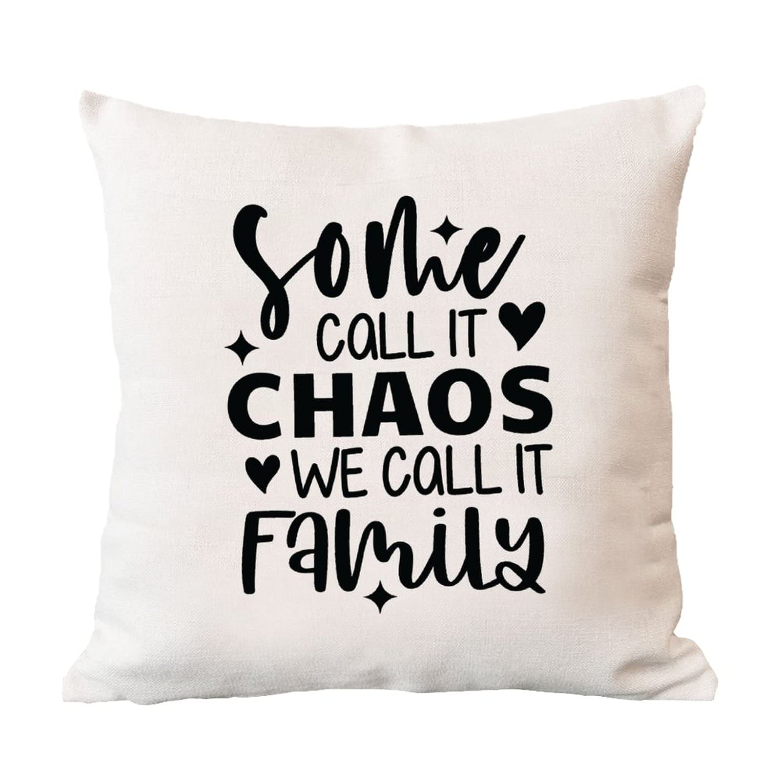 Funny Family Quote Throw Pillow Cover - 18 Inch Square Farmhouse Decorative Cushion for Couch, Sofa & Bedroom - White Linen Home Decor | Perfect for Living Room, Nursery & Cozy Farmhouse Style