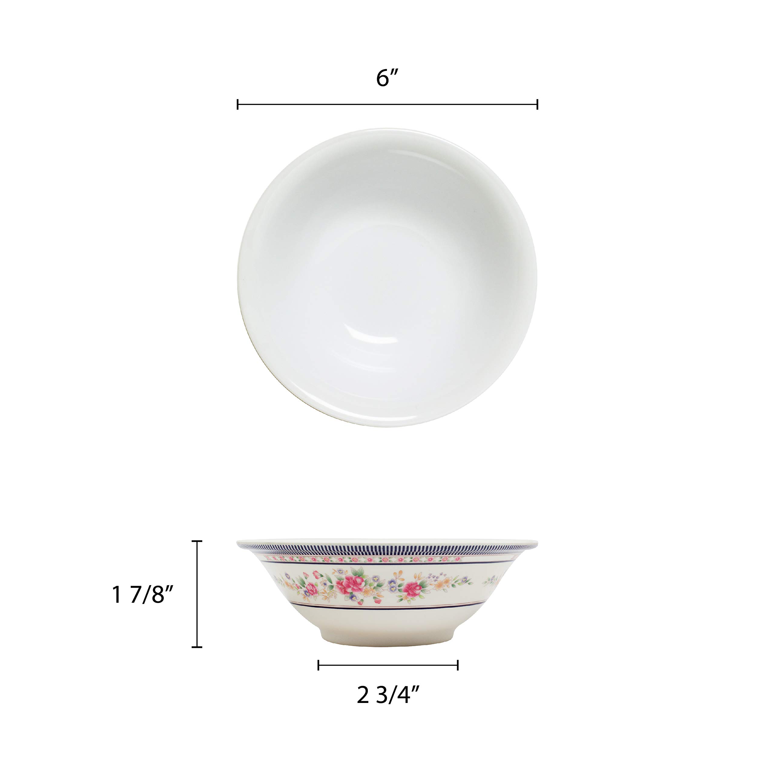 Thunder Group Rose Melamine Dinnerware Set - 15 oz Deep Bowl (6 Inch) - Pack of 12 - Durable & Stylish for Restaurants, Catering, and Outdoor Dining