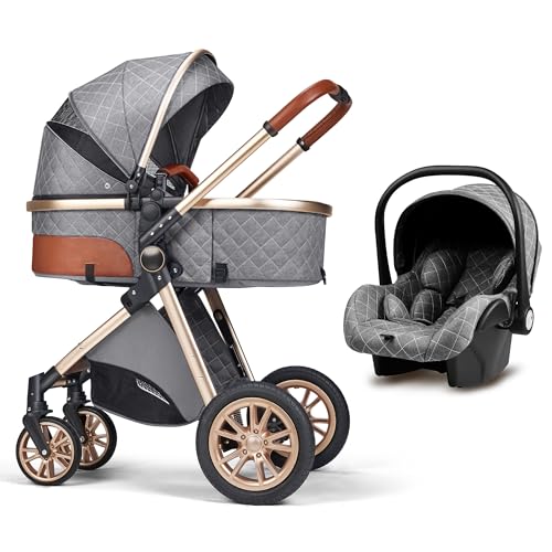 3 in 1 Baby Travel System - Lightweight Foldable Stroller with Reversible Seat & Reclining Function for Newborns & Infants (Gray) | Perfect for Shopping, Travel & Daily Walks