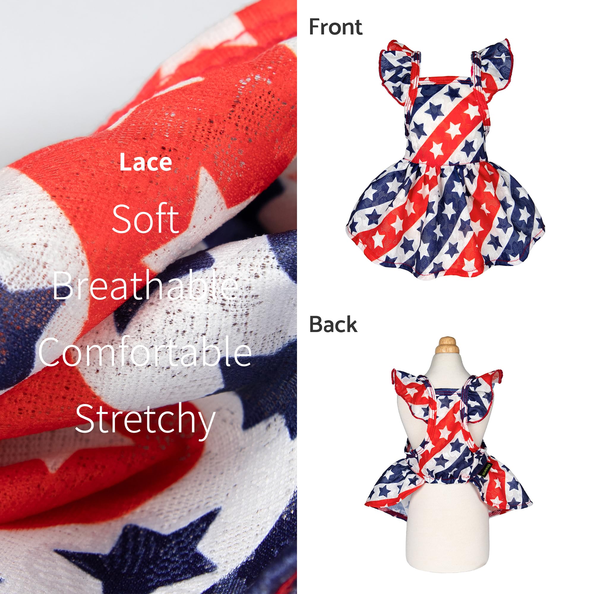 Fitwarm Patriotic Stars Dog Dress for Small Dogs - Red, White & Blue Ruffled Princess Outfit for July 4th & National Holidays | Perfect for Independence Day Parades, Pet Costume Parties & Photo Shoots