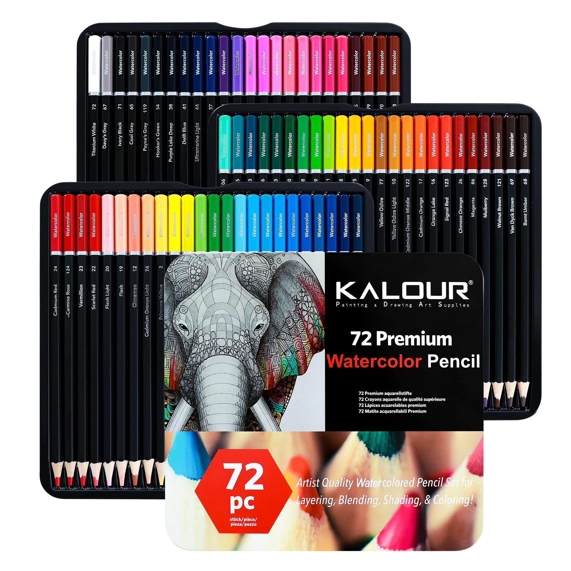 KALOUR 72 Professional Watercolor Pencils Set - Vibrant Blendable Colors for Wet & Dry Techniques - Perfect for Coloring Books, Sketching & Art Projects - Water Soluble Art Pencils for Adults, Kids & Beginners - Great for DIY Crafts, Home Decor & Gift Ideas